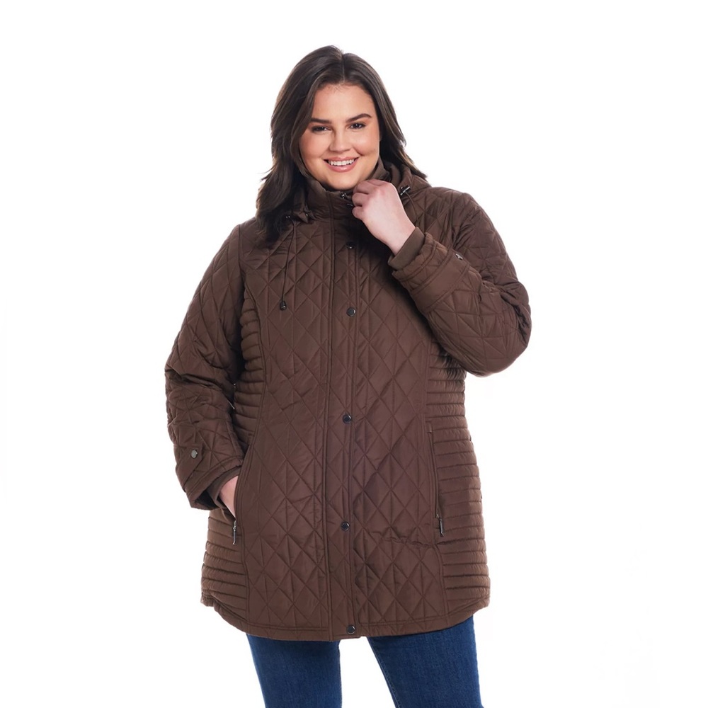 NEW! Women's Quilted Hooded Jacket Coat, Brown Color, Size XXXL, 3X (401)